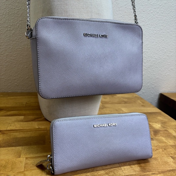 Michael Kors Handbags - Michael Kors Pale Blue Saffiano Leather Crossbody and Matching Wallet Set